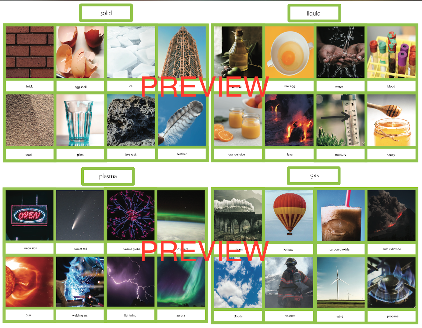 States Of Matter Sorting Cards